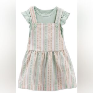 Carters Just One You Baby Girls Striped Top/Bottom Set Sage Green & Peach Sz 3M
